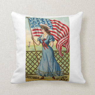 Vintage Patriotic Lady Throw Pillow