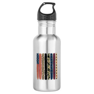 Vintage Patriotic Leopard Camo Stripe Shirt Design 532 Ml Water Bottle