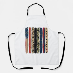 Vintage Patriotic Leopard Camo Stripe Shirt Design Apron