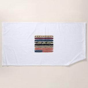 Vintage Patriotic Leopard Camo Stripe Shirt Design Beach Towel