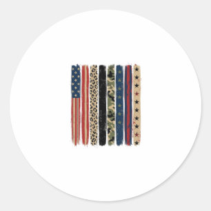 Vintage Patriotic Leopard Camo Stripe Shirt Design Classic Round Sticker