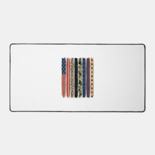 Vintage Patriotic Leopard Camo Stripe Shirt Design Desk Mat