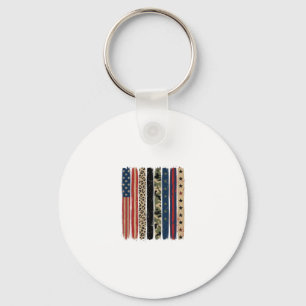 Vintage Patriotic Leopard Camo Stripe Shirt Design Key Ring