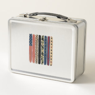 Vintage Patriotic Leopard Camo Stripe Shirt Design Metal Lunch Box