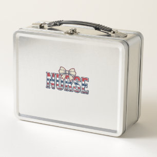 Vintage Patriotic Nurse Bow Shirt Design_1 Metal Lunch Box
