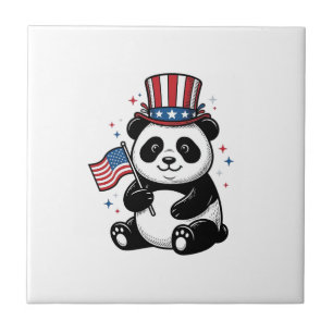 Vintage Patriotic Panda Flag Shirt Design_1 Ceramic Tile