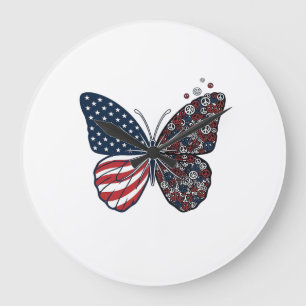 Vintage Patriotic Peace Butterfly Vector Art_1 Large Clock