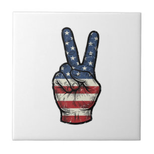 Vintage Patriotic Peace Hand Vector Shirt Design_1 Ceramic Tile