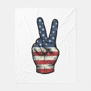 Vintage Patriotic Peace Hand Vector Shirt Design_1 Fleece Blanket