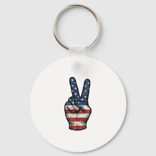 Vintage Patriotic Peace Hand Vector Shirt Design_1 Key Ring