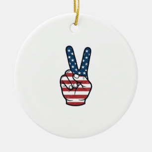 Vintage Patriotic Peace Sign Hand Vector Design_1 Ceramic Ornament