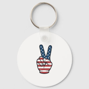 Vintage Patriotic Peace Sign Hand Vector Design_1 Key Ring