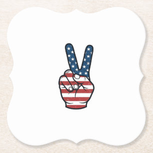 Vintage Patriotic Peace Sign Hand Vector Design_1 Paper Coaster