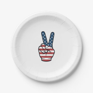 Vintage Patriotic Peace Sign Hand Vector Design_1 Paper Plate
