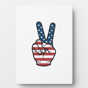 Vintage Patriotic Peace Sign Hand Vector Design_1 Plaque