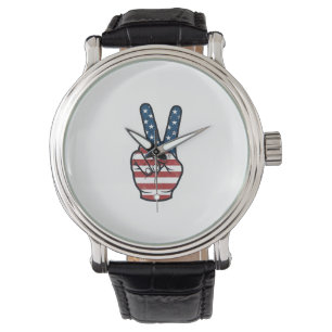 Vintage Patriotic Peace Sign Hand Vector Design_1 Watch