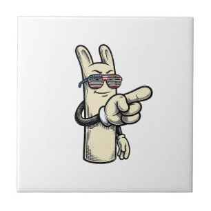 Vintage Patriotic Pointing Hand Cartoon Shirt_1 Ceramic Tile