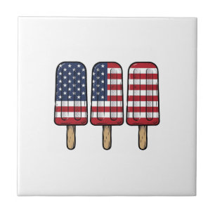 Vintage Patriotic Popsicle Flag Shirt Design_1 Ceramic Tile