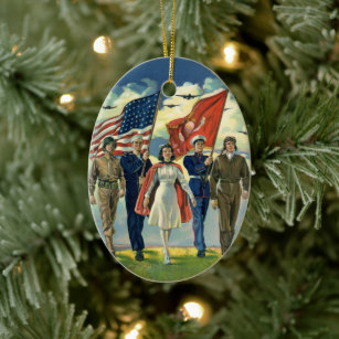 Vintage Patriotic, Proud Military Personnel Heros Ceramic Ornament