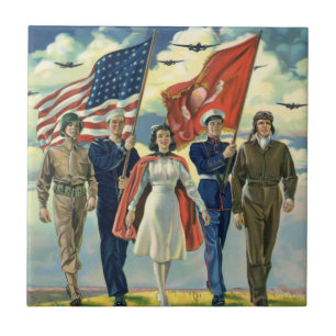 Vintage Patriotic, Proud Military Personnel Heros Ceramic Tile