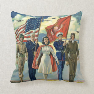Vintage Patriotic, Proud Military Personnel Heros Cushion