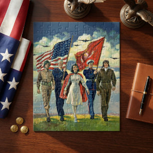 Vintage Patriotic, Proud Military Personnel Heros Jigsaw Puzzle