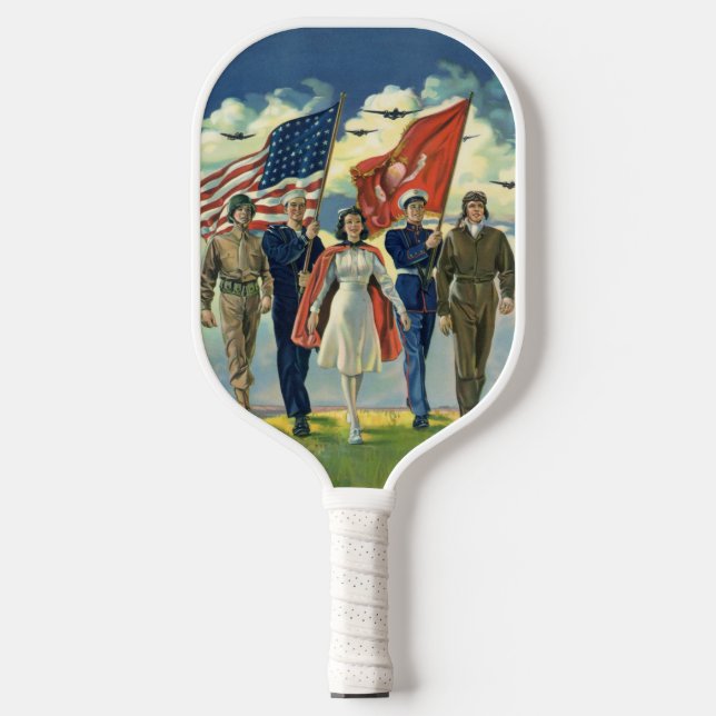 Vintage Patriotic, Proud Military Personnel Heros Pickleball Paddle (Front)