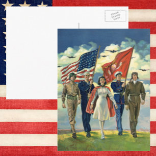 Vintage Patriotic, Proud Military Personnel Heros Postcard