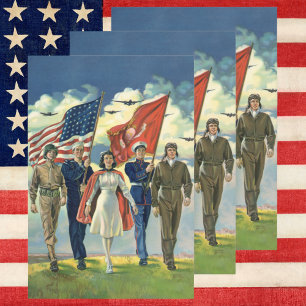 Vintage Patriotic, Proud Military Personnel Heros Wrapping Paper Sheet