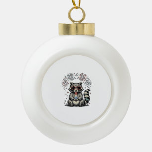 Vintage Patriotic Racoon Fireworks Shirt Design_1 Ceramic Ball Christmas Ornament