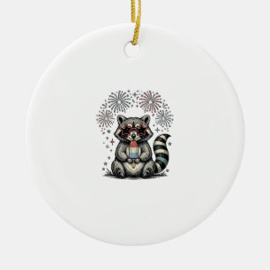 Vintage Patriotic Racoon Fireworks Shirt Design_1 Ceramic Ornament