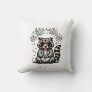 Vintage Patriotic Racoon Fireworks Shirt Design_1 Cushion