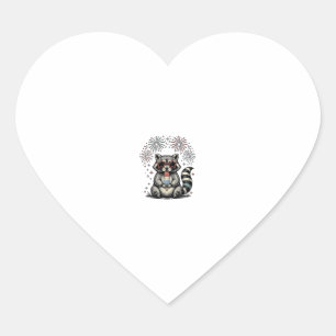Vintage Patriotic Racoon Fireworks Shirt Design_1 Heart Sticker