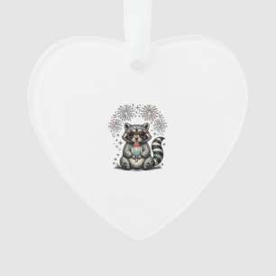 Vintage Patriotic Racoon Fireworks Shirt Design_1 Ornament
