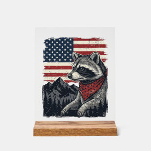 Vintage Patriotic Racoon Mountain Flag Shirt Desi Acrylic Sign
