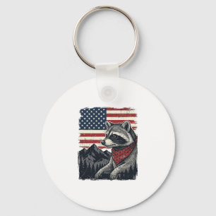 Vintage Patriotic Racoon Mountain Flag Shirt Desi Key Ring