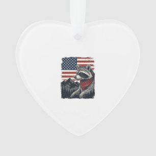 Vintage Patriotic Racoon Mountain Flag Shirt Desi Ornament