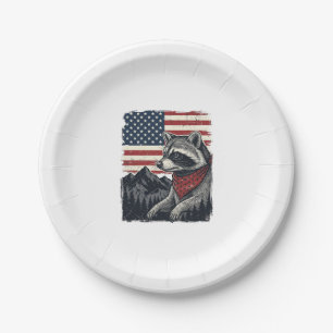 Vintage Patriotic Racoon Mountain Flag Shirt Desi Paper Plate
