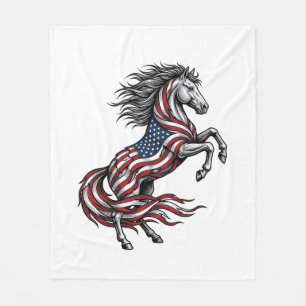 Vintage Patriotic Rearing Horse Vector Shirt Desig Fleece Blanket