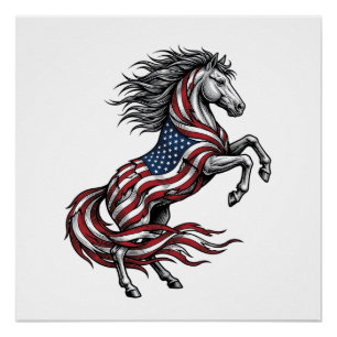 Vintage Patriotic Rearing Horse Vector Shirt Desig Poster