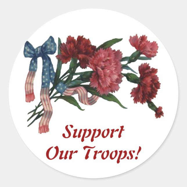 Vintage Patriotic Ribbon and Flowers Classic Round Sticker (Front)