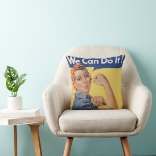 Vintage Patriotic Rosie the Riveter, We Can Do It! Cushion