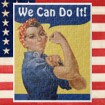 Vintage Patriotic Rosie the Riveter, We Can Do It! Jigsaw Puzzle<br><div class="desc">Easy to customise puzzle, just add your own personal text. Click through to access the design tools to change the font style or colour. Vintage illustration patriotism design featuring a lady who has since become known as Rosie the Riveter. "We Can Do It!" is an American World War II wartime...</div>