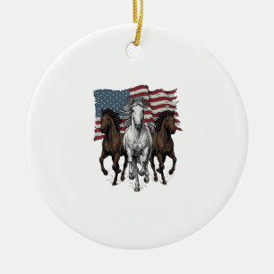 Vintage Patriotic Running Horses Vector Design_1 Ceramic Ornament