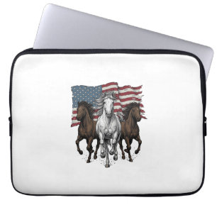 Vintage Patriotic Running Horses Vector Design_1 Laptop Sleeve