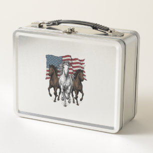 Vintage Patriotic Running Horses Vector Design_1 Metal Lunch Box
