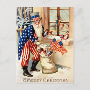 Vintage Patriotic Santa Christmas Postcard