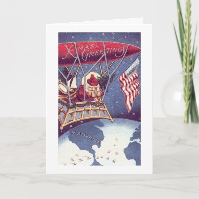 Vintage - Patriotic Santa's Wishes, Holiday Card (Front)