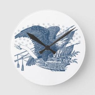 Vintage Patriotic Screaming Eagle USA Flag Arrows Round Clock