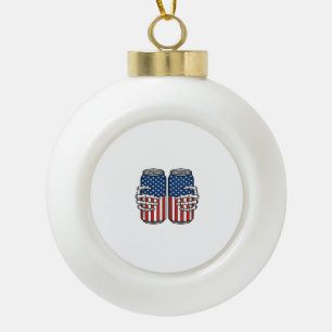 Vintage Patriotic Skeleton Hands Holding Cans Vect Ceramic Ball Christmas Ornament
